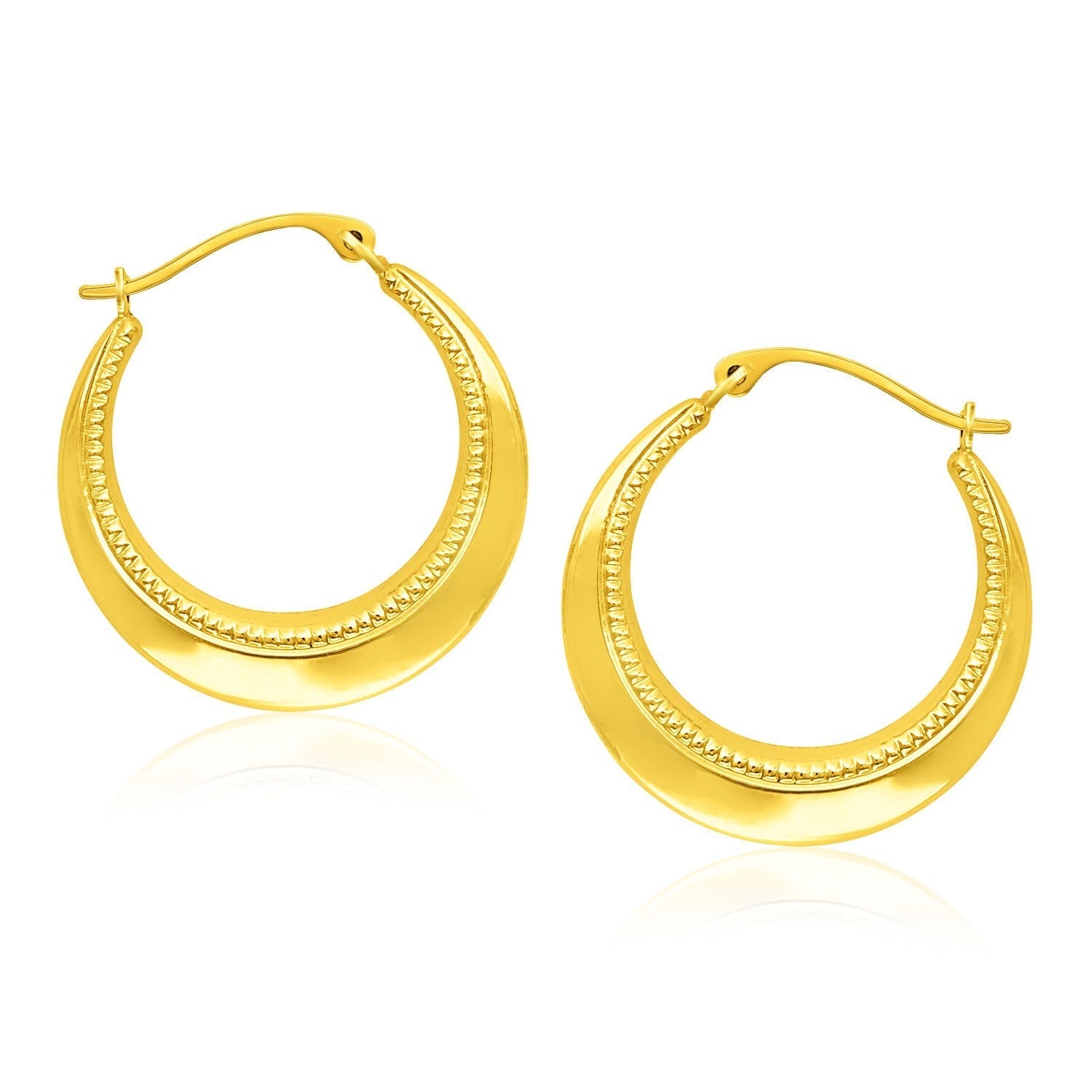 14k Yellow Gold Round Rope Texture Hoop Earrings 