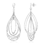 Sterling Silver Textured Teardrop Motif Dangle Earrings - DestGlow