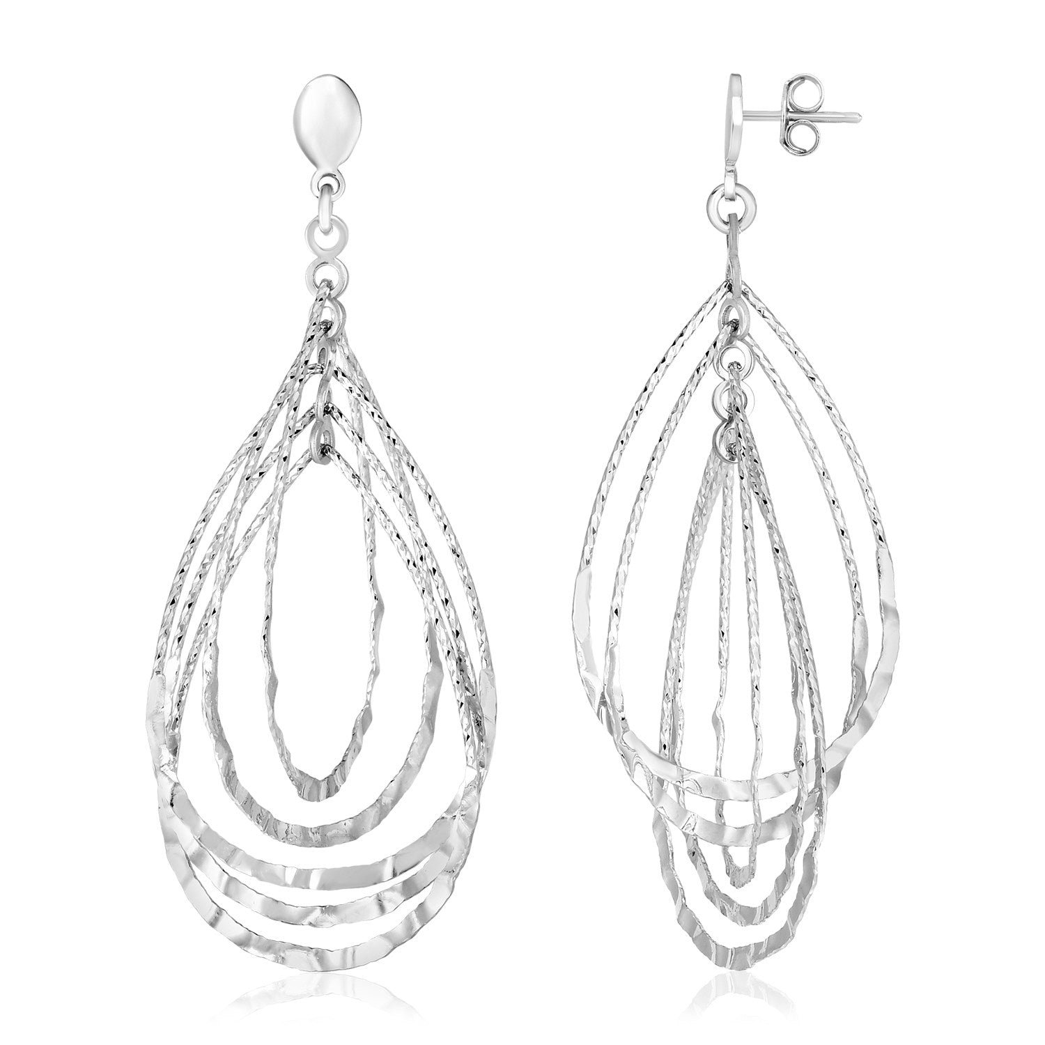 Sterling Silver Textured Teardrop Motif Dangle Earrings - DestGlow