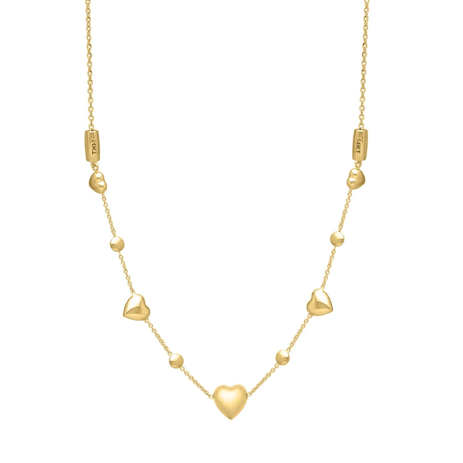 14k Yellow Gold Puff Heart Adjustable Necklace by Bids.com