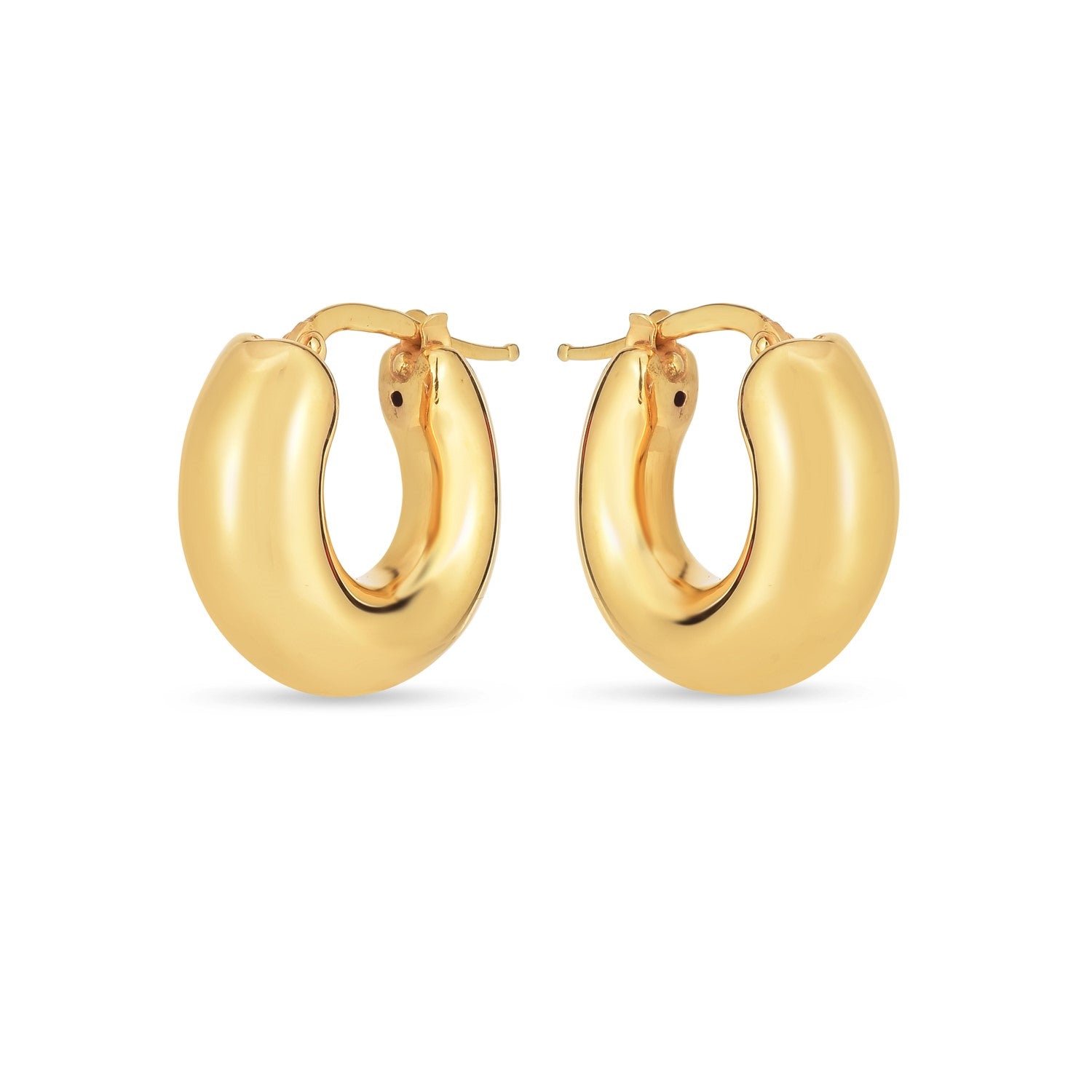 14k Yellow Gold Small Puffy Hoops - DestGlow
