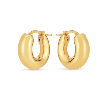 14k Yellow Gold Small Puffy Hoops - DestGlow