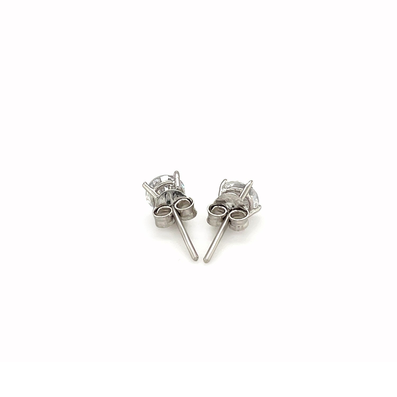 Sterling Silver Stud Earrings with White Hue Faceted Cubic Zirconia(5mm) - DestGlow