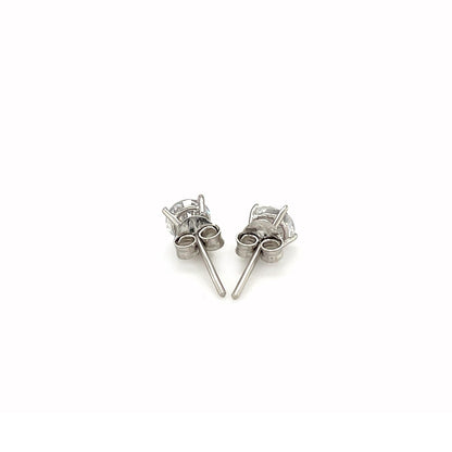 Sterling Silver Stud Earrings with White Hue Faceted Cubic Zirconia(5mm) - DestGlow