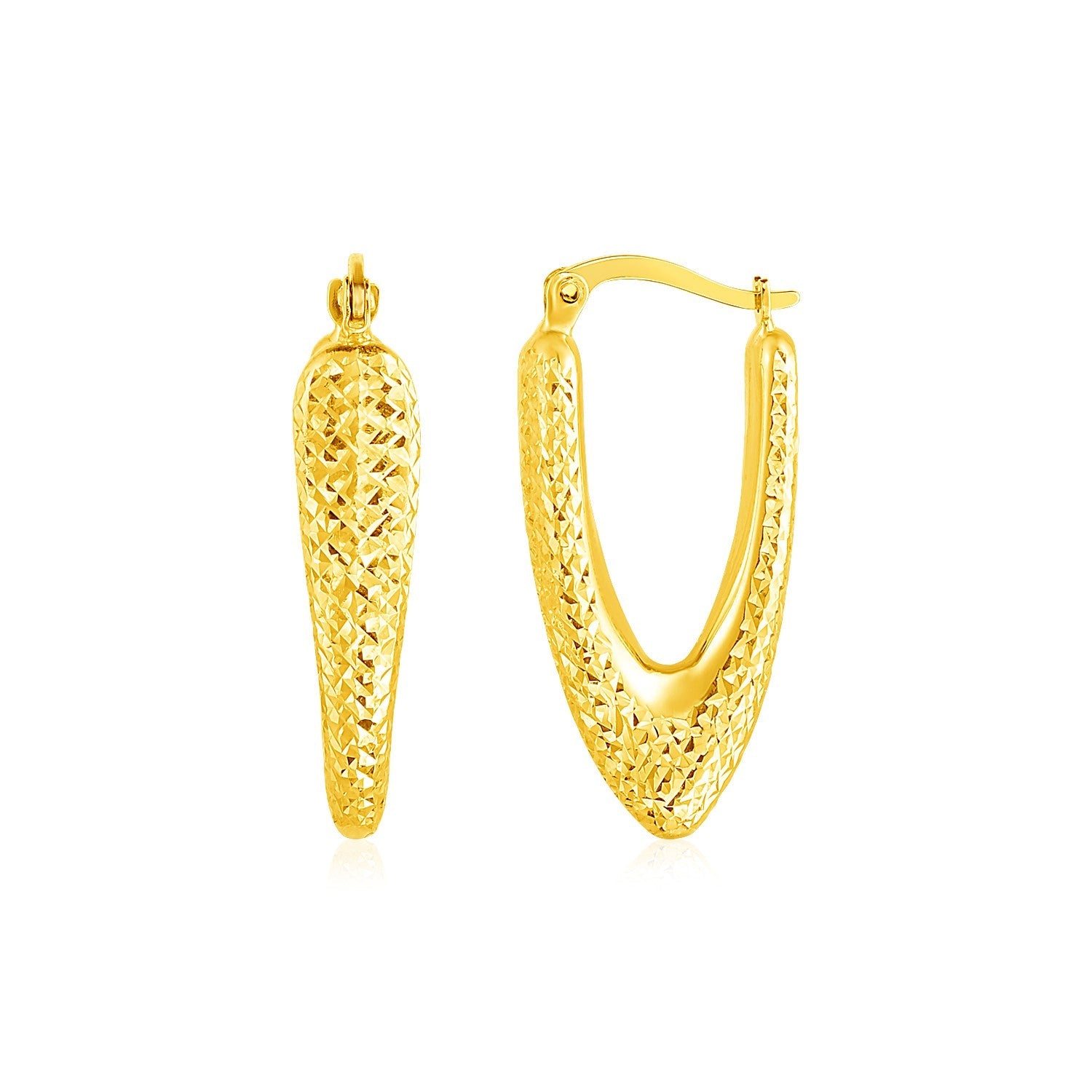 14k Yellow Gold V Shaped Puffed Hoop Earrings - DestGlow