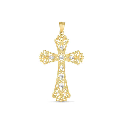 14k Two Tone Gold High Polish Diamond Cut Cross Pendant by Bids.com