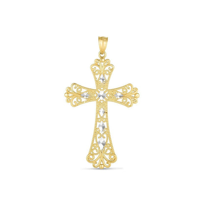 14k Two Tone Gold High Polish Diamond Cut Cross Pendant 