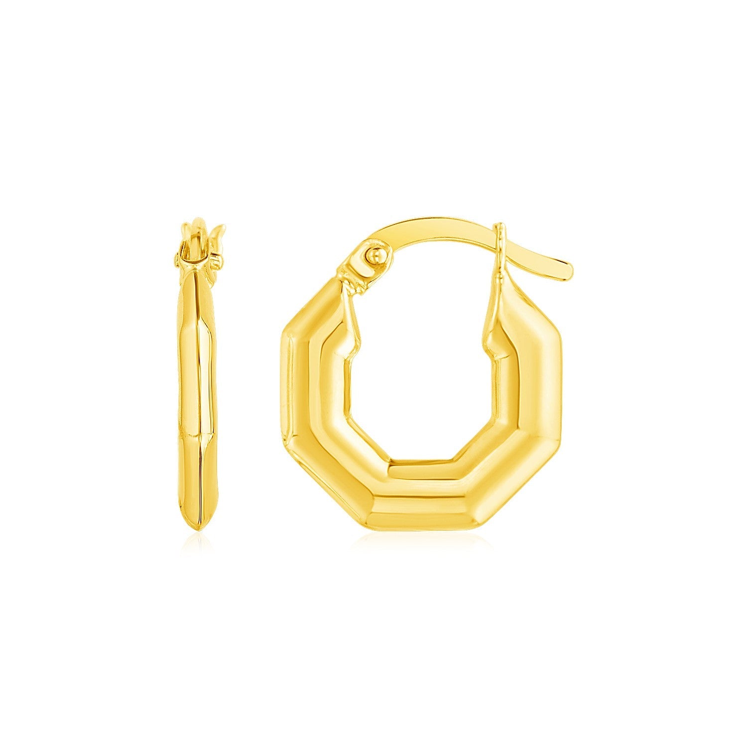 14k Yellow Gold Octagon Hoop Earrings - earrings