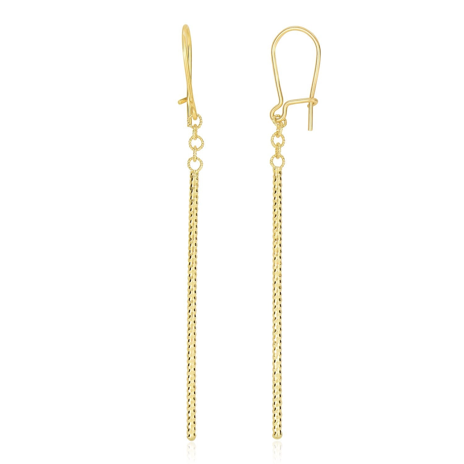 14k Yellow Gold Long Bar Diamond Cut Drop Earrings - earrings