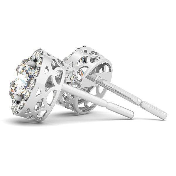 14k White Gold Four Prong Round Halo Diamond Earrings (1 1/6 cttw) by Bids.com