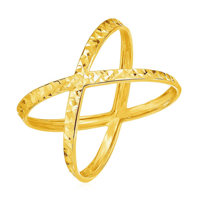 14k Yellow Gold Textured X Profile Ring - DestGlow
