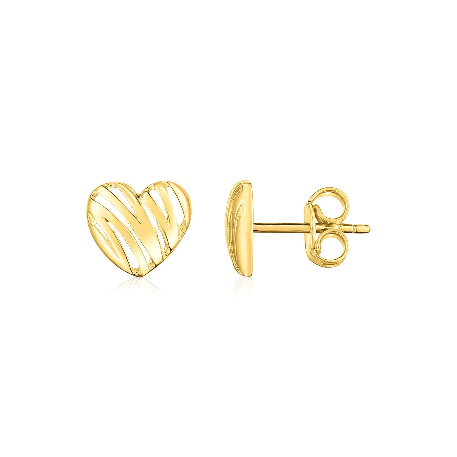 14K Yellow Gold High Polish Scribble Heart Stud Earrings - earrings