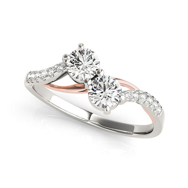 Two Stone Diamond Ring with Curved Band in 14k White And Rose Gold (5/8 cttw) by Bids.com