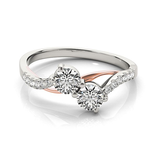 Two Stone Diamond Ring with Curved Band in 14k White And Rose Gold (5/8 cttw) by Bids.com
