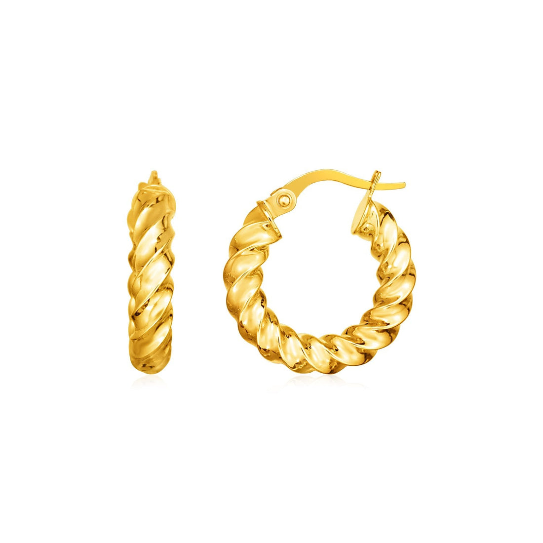 14k Yellow Gold Polished Twisted Hoop Earrings - earrings