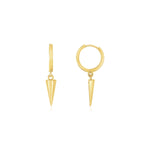 14K Yellow Gold Dangling Spike Drop Hoop Earrings - earrings