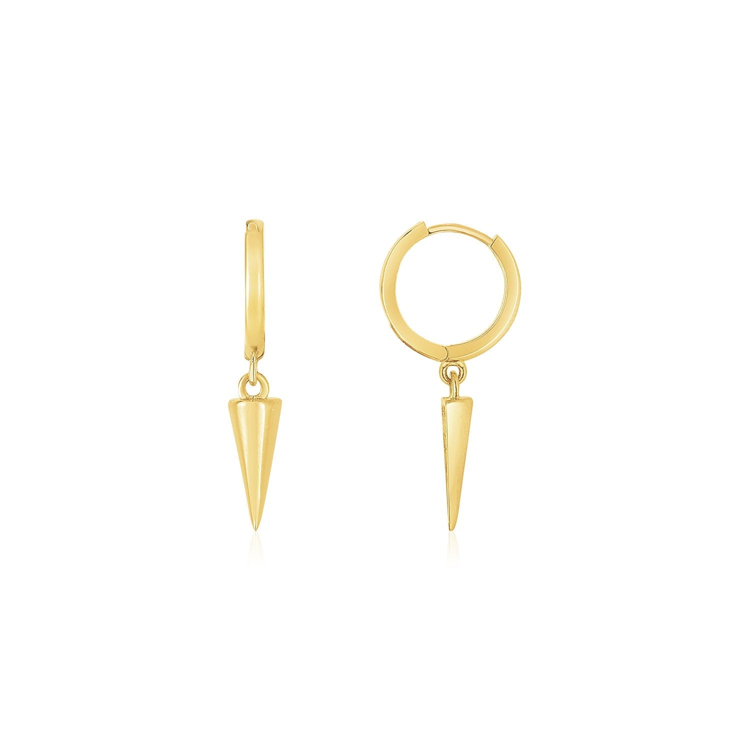 14K Yellow Gold Dangling Spike Drop Hoop Earrings - earrings