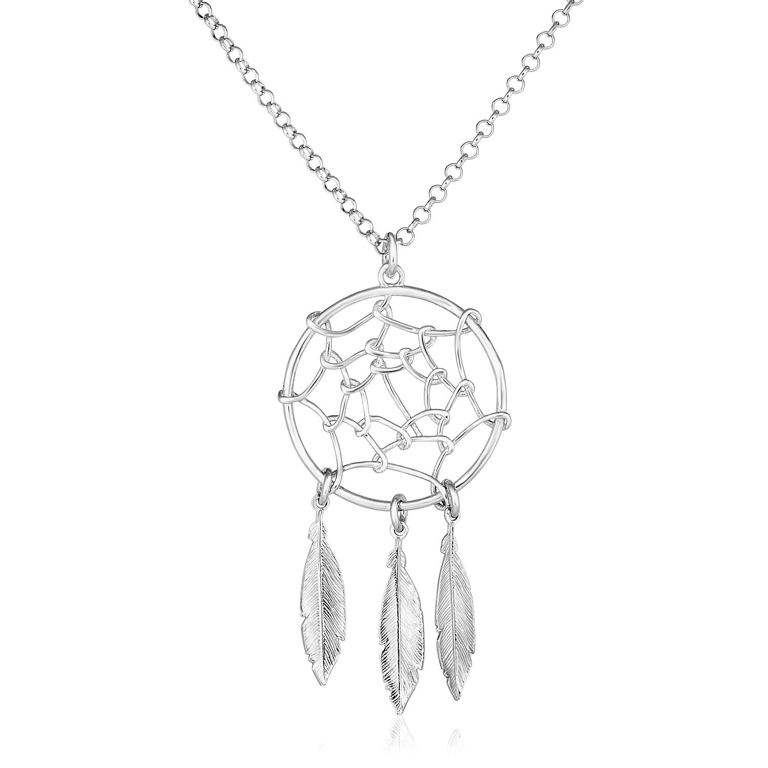 Sterling Silver 17 inch Necklace with Dream Catcher Pendant - DestGlow