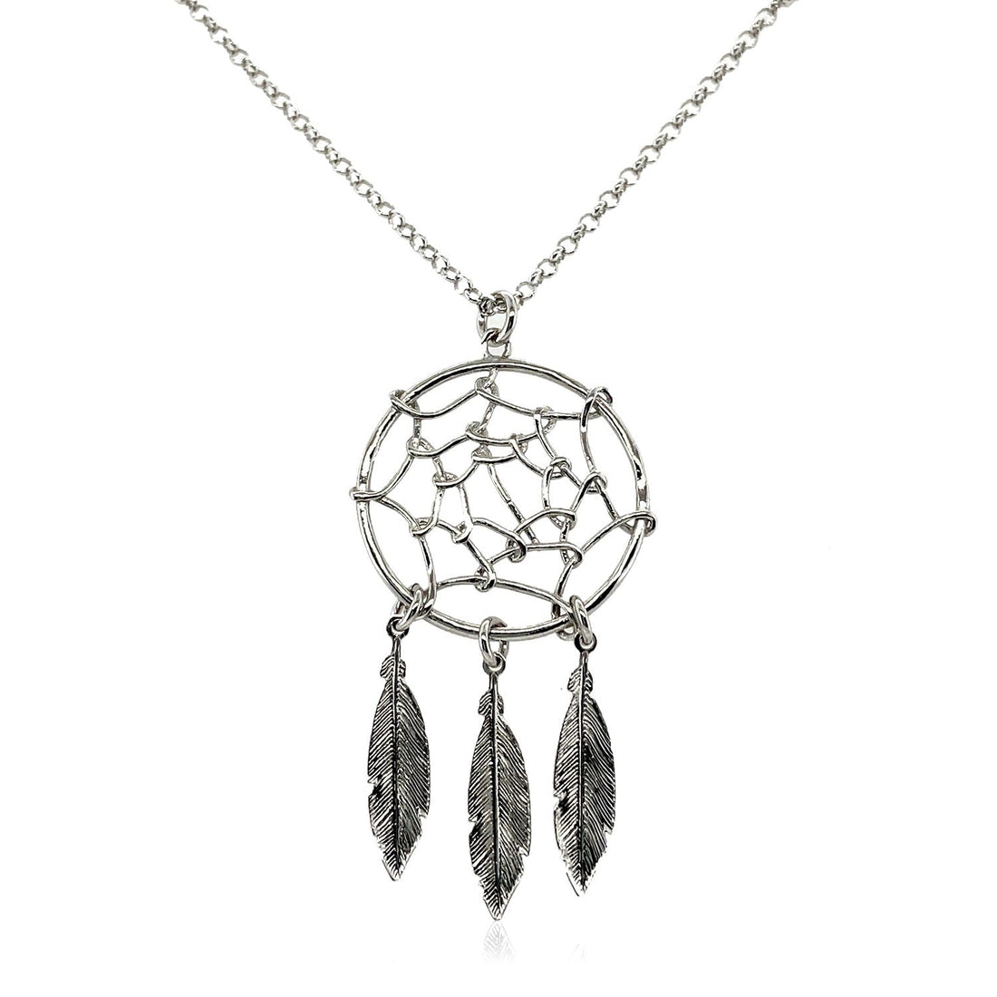 Sterling Silver 17 inch Necklace with Dream Catcher Pendant - DestGlow