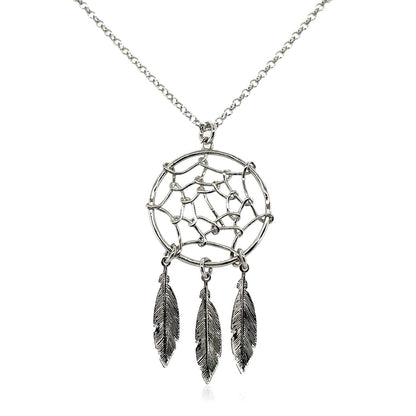 Sterling Silver 17 inch Necklace with Dream Catcher Pendant - DestGlow