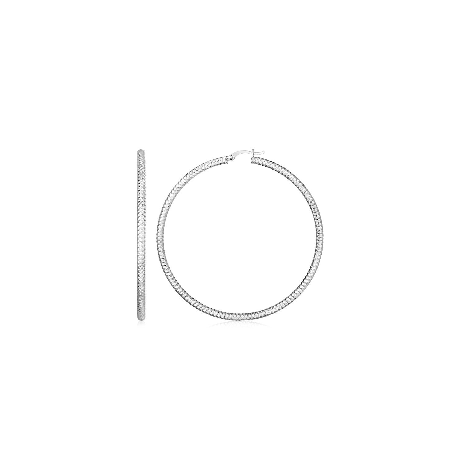 Sterling Silver Large Hoop Earrings with Braid Texture(3x20mm) - DestGlow