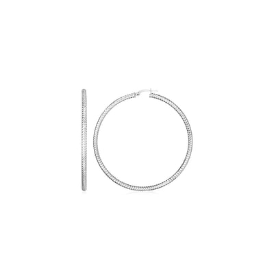 Sterling Silver Large Hoop Earrings with Braid Texture(3x20mm) - DestGlow