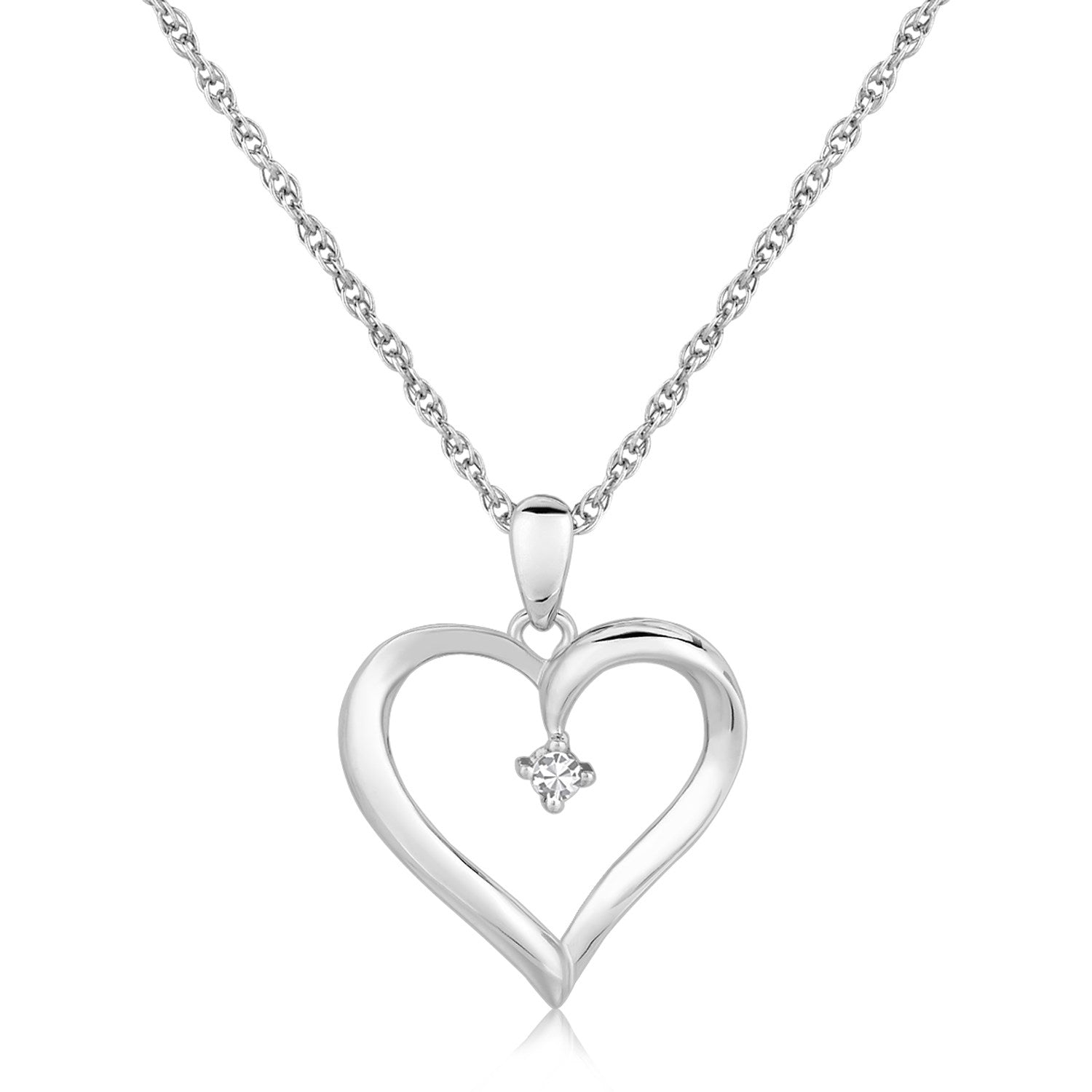 Sterling Silver Diamond Embellished Open Heart Pendant (.03 cttw) - DestGlow