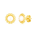 14k Yellow Gold Flower Stud Earrings with Pearls - earrings