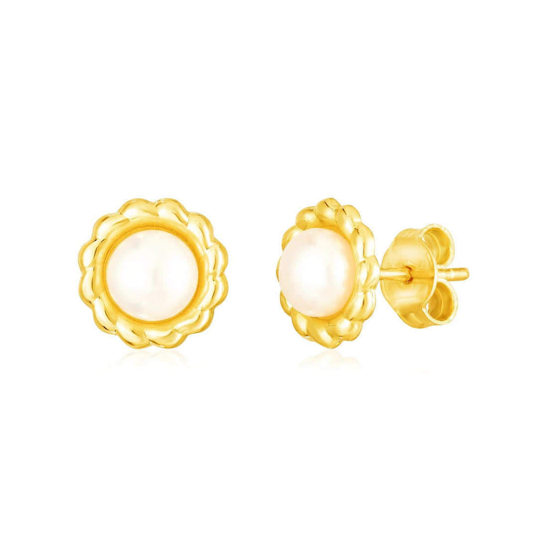 14k Yellow Gold Flower Stud Earrings with Pearls - earrings