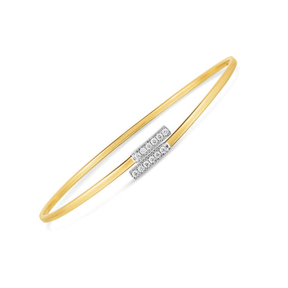 14k Two Tone Gold Diamond Bypass Bar Bangle - DestGlow