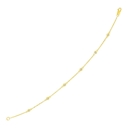 14k Yellow Gold 7 inch Bracelet with Diamond Stations  DestGlow