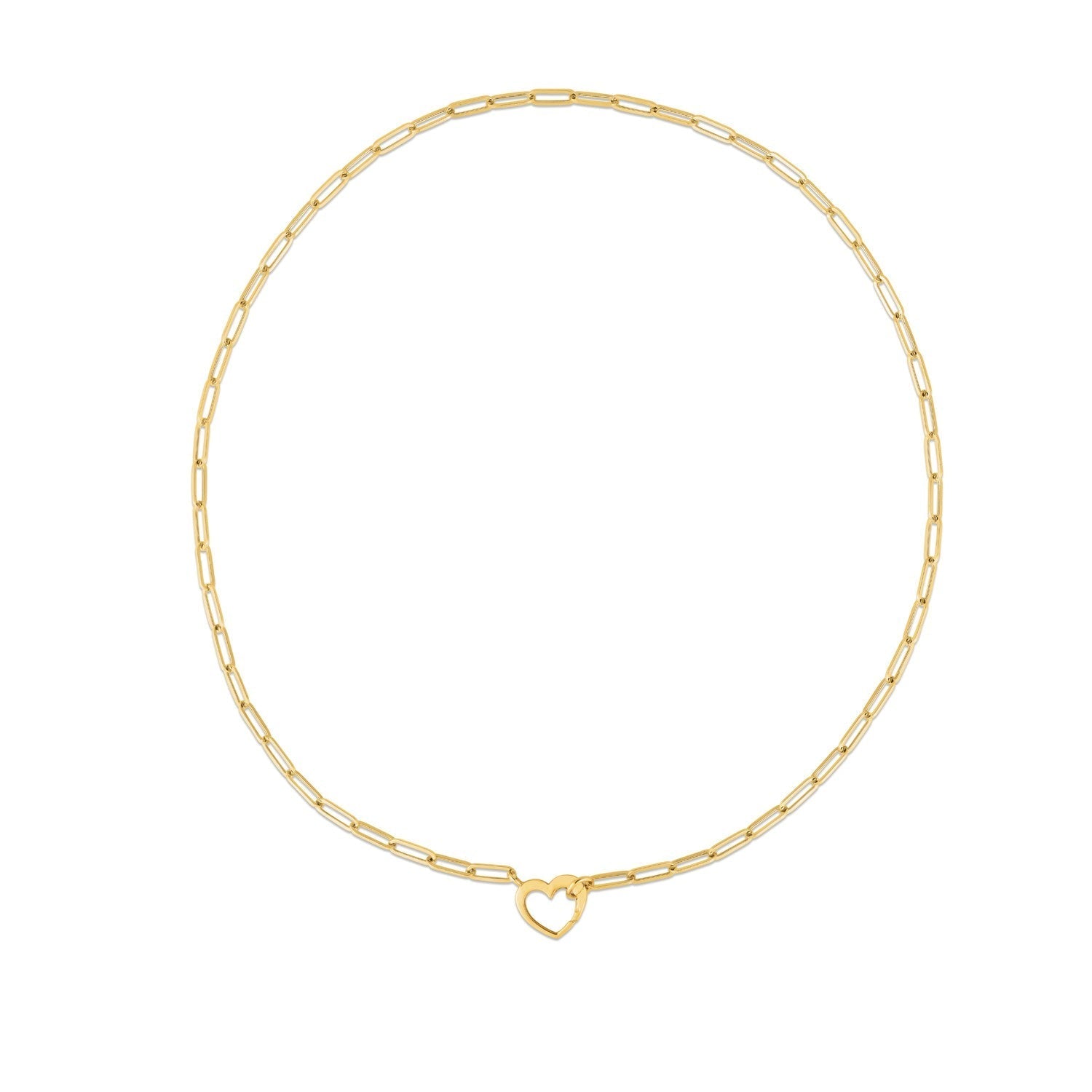14k Yellow Gold Heart Element Paperclip Necklace 