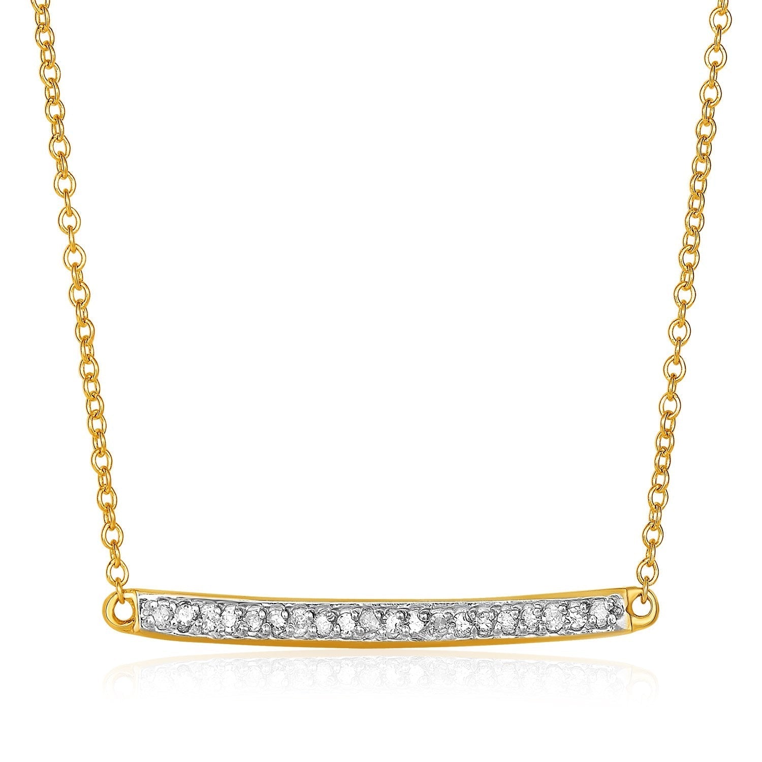 14k Yellow Gold Necklace with Gold and Diamond Bar (1/10 cttw)  DestGlow