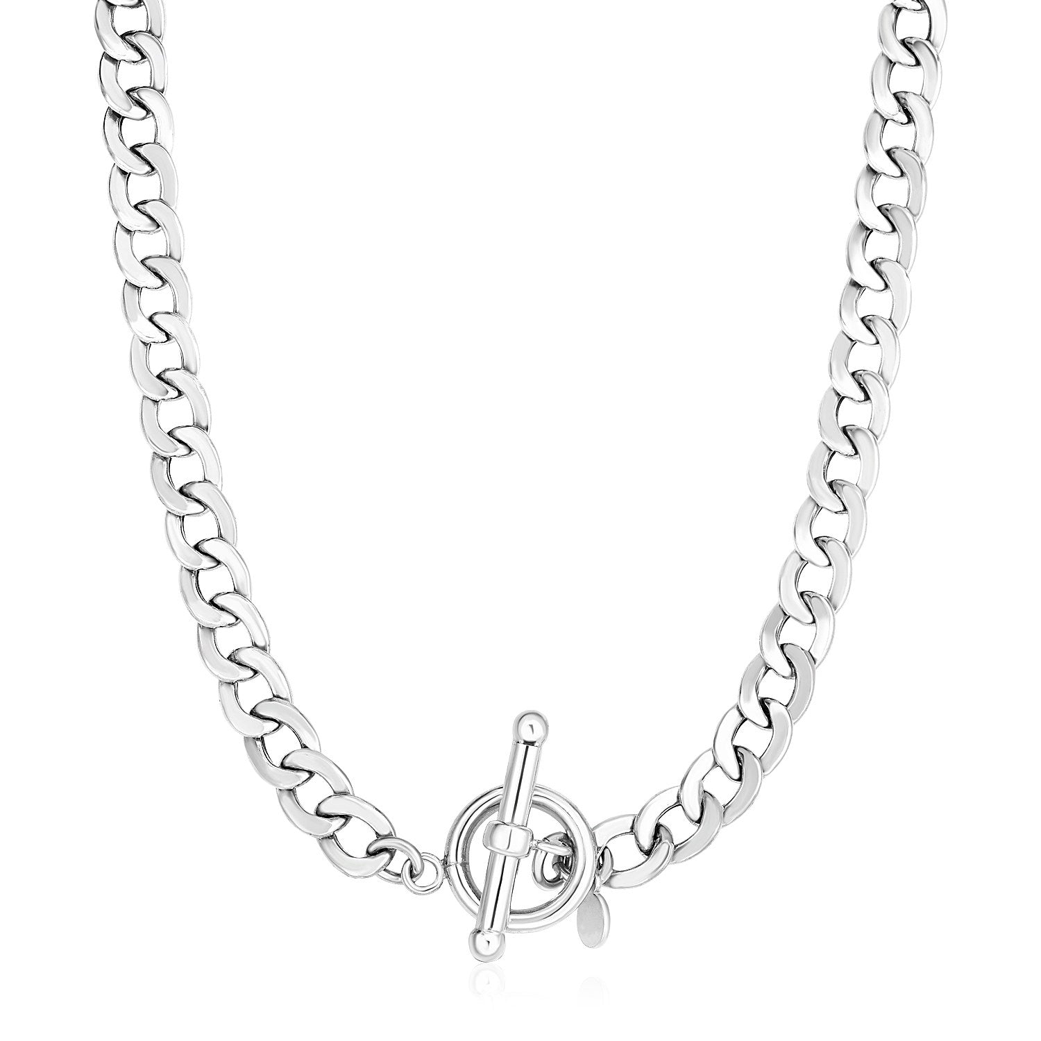 Sterling Silver Polished Wide Link Toggle Necklace - DestGlow