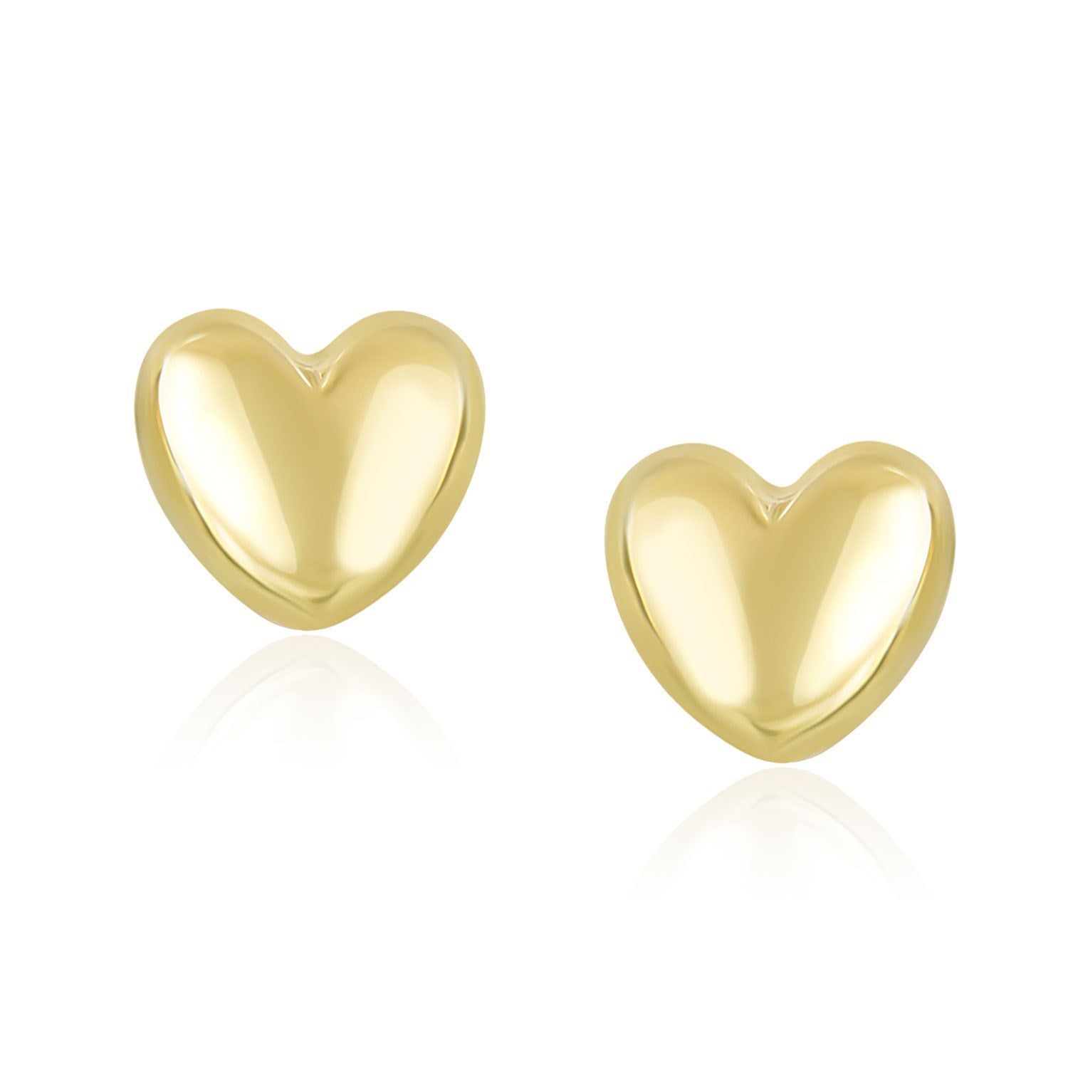14k Yellow Gold Puffed Heart Shape Shiny Earrings by Avera Group