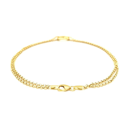 10k Yellow Gold Double Rolo Chain Anklet with an Open Heart Station  DestGlow