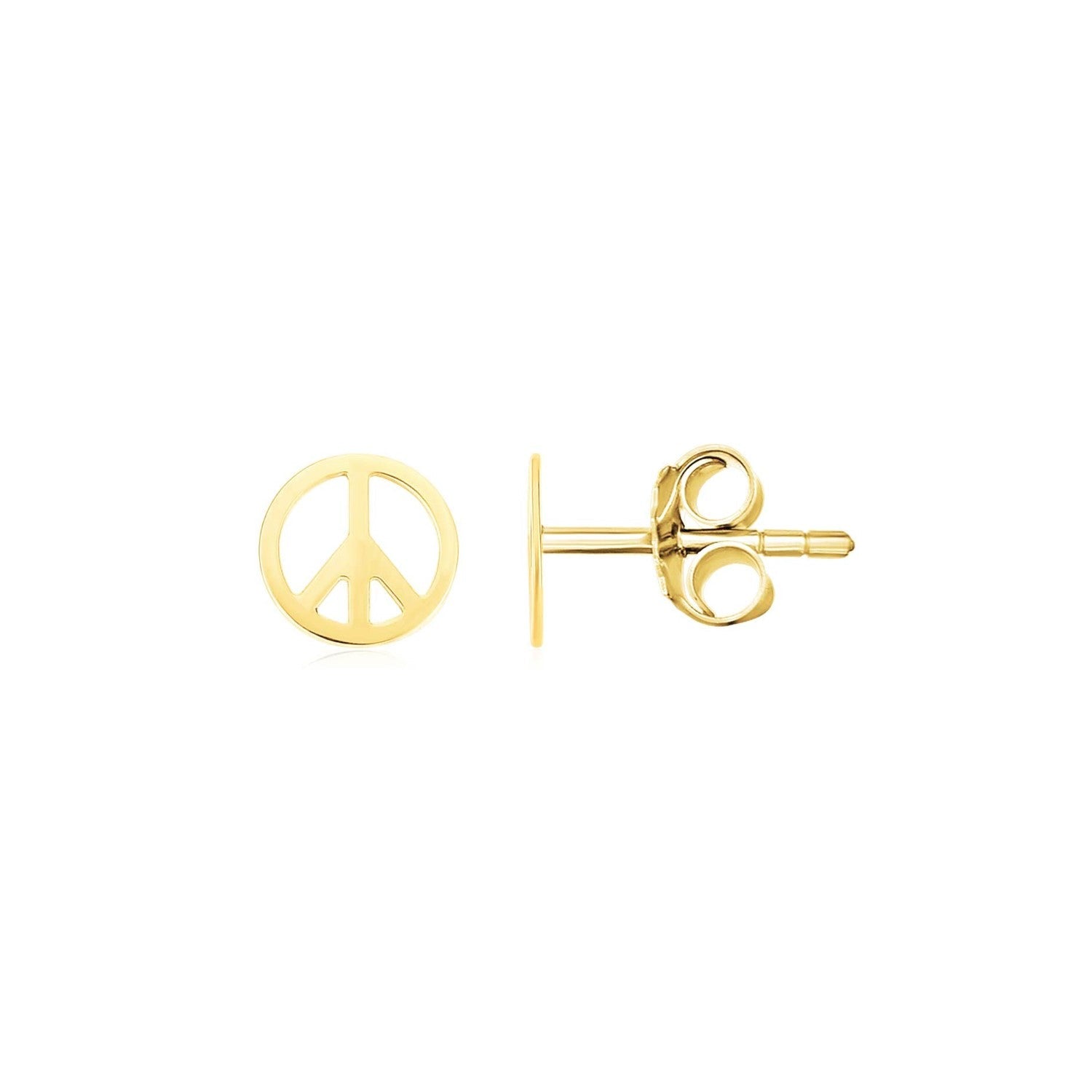 14k Yellow Gold Post Earrings with Peace Signs(6.9mm) - accessories