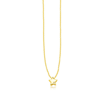 14k Yellow Gold Polished Star Necklace with Diamond - necklaces