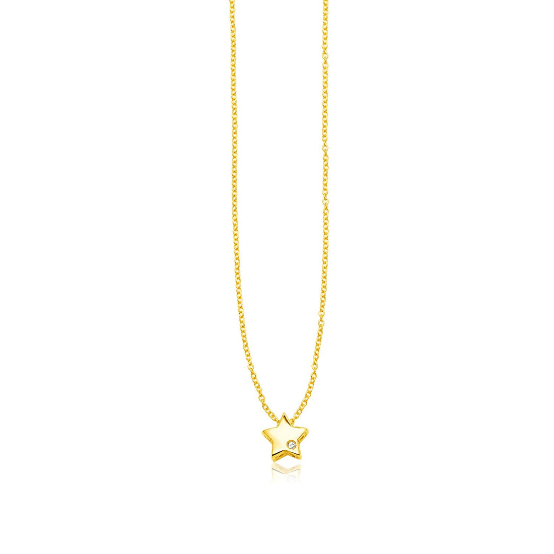 14k Yellow Gold Polished Star Necklace with Diamond - necklaces