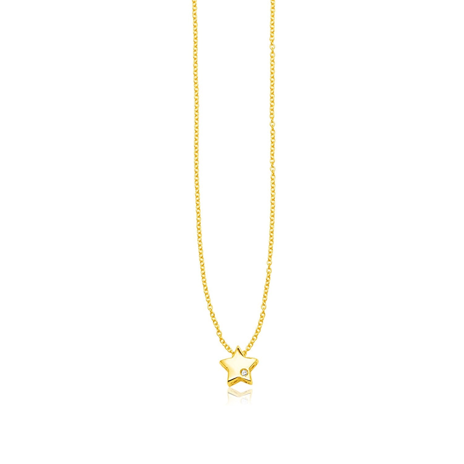 14k Yellow Gold Polished Star Necklace with Diamond - necklaces