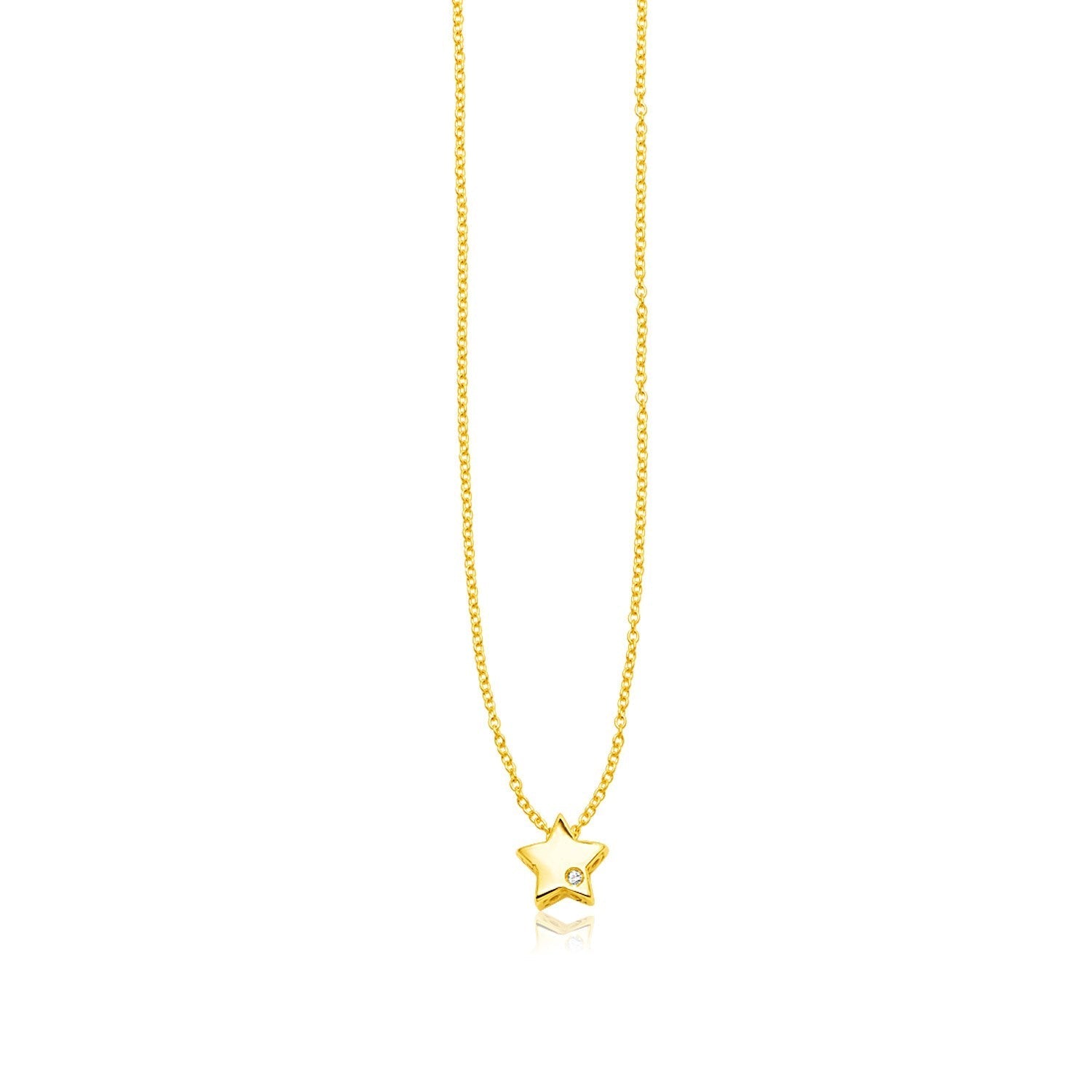 14k Yellow Gold Polished Star Necklace with Diamond 
