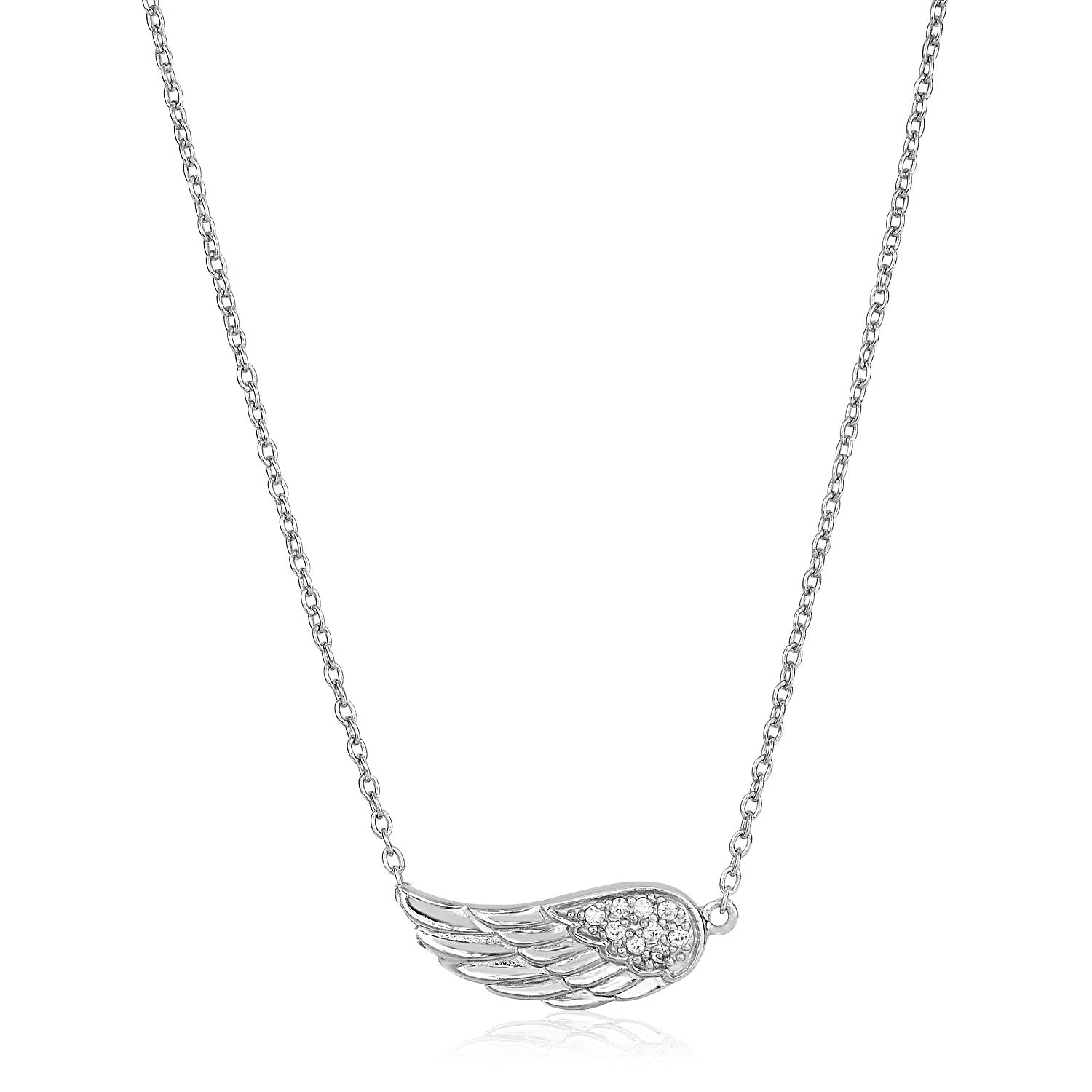 Sterling Silver Textured Angel Wing Necklace by Avera Group