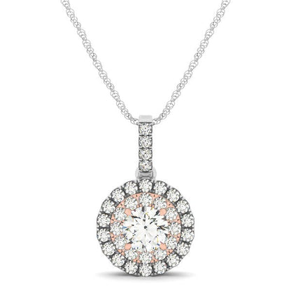 Round Shape Halo Diamond Pendant in 14k White and Rose Gold (1/2 cttw) by Bids.com