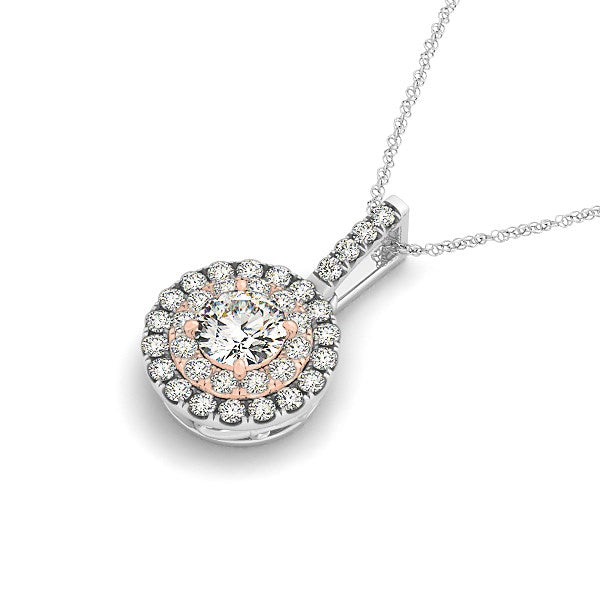 Round Shape Halo Diamond Pendant in 14k White and Rose Gold (1/2 cttw) by Bids.com