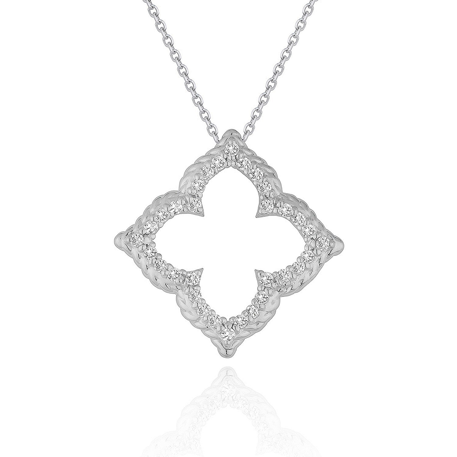 14k White Gold Diamond Cut-out Flower Pendant (1/3 cttw) by Bids.com