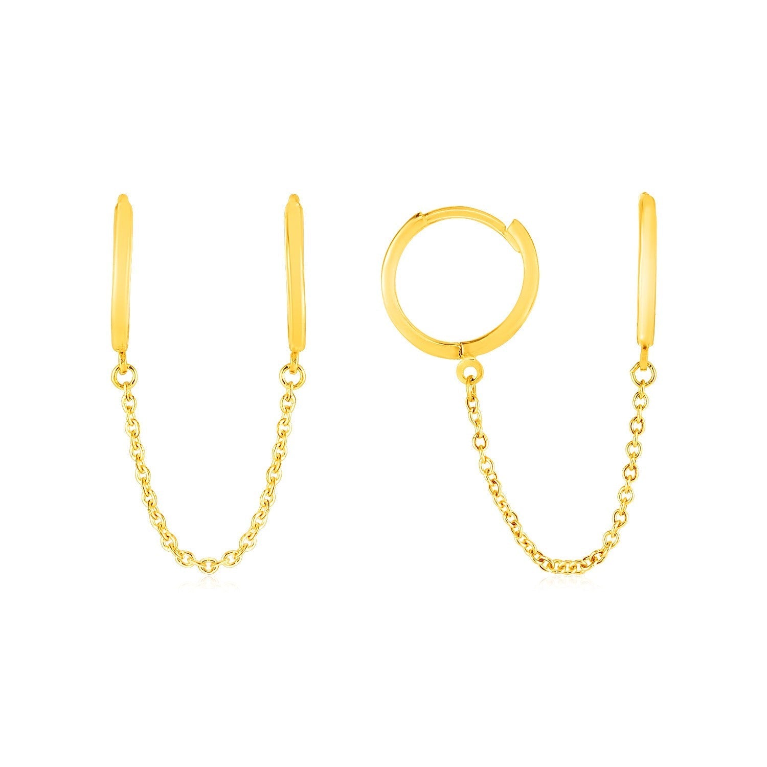 14k Yellow Gold Two Hole Huggie Style Hoop Earrings  DestGlow