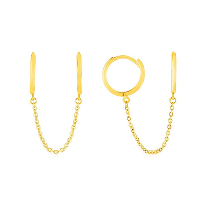 14k Yellow Gold Two Hole Huggie Style Hoop Earrings  DestGlow