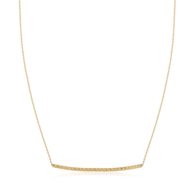 14k Yellow Gold Thin Textured Bar Necklace - DestGlow