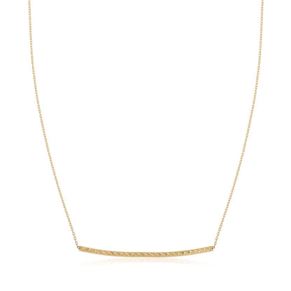 14k Yellow Gold Thin Textured Bar Necklace - DestGlow