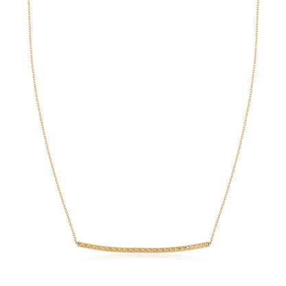 14k Yellow Gold Thin Textured Bar Necklace 